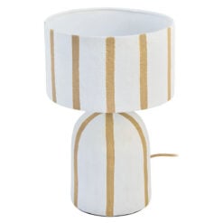 Boho Paper Mache Abstract Striped Brown And White Table Lamp 34cm