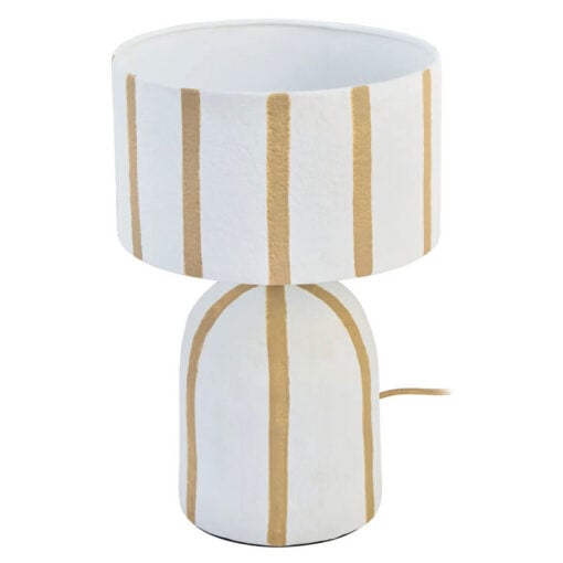 Boho Paper Mache Abstract Striped Brown And White Table Lamp 34cm