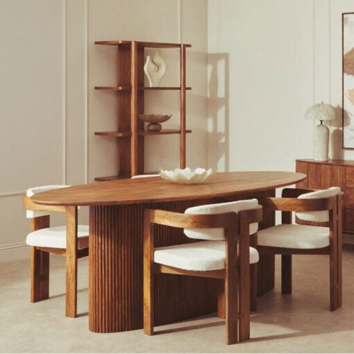 Boho Rustic Large Oval Solid Mango Wood 8 Seater Dining Table With Ribbed Base 220cm Boho Rustic Large Oval Solid Mango Wood 8 Seater Dining Table With Ribbed Base 220cm
