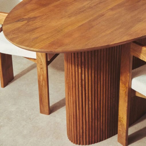 Boho Rustic Large Oval Solid Mango Wood 8 Seater Dining Table With Ribbed Base 220cm Boho Rustic Large Oval Solid Mango Wood 8 Seater Dining Table With Ribbed Base 220cm