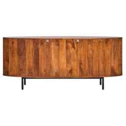 Boho Rustic Large Oval Solid Ribbed Carved Mango Wood 3 Drawer 2 Door Sideboard 188cm