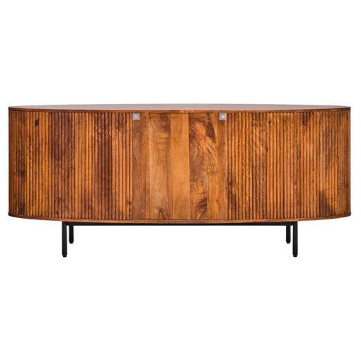 Boho Rustic Large Oval Solid Ribbed Carved Mango Wood 3 Drawer 2 Door Sideboard 188cm