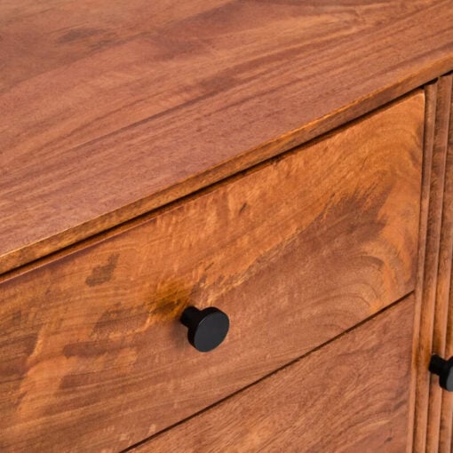 Boho Rustic Large Oval Solid Ribbed Carved Mango Wood 3 Drawer 2 Door Sideboard 188cm