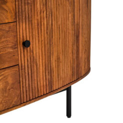 Boho Rustic Large Oval Solid Ribbed Carved Mango Wood 3 Drawer 2 Door Sideboard 188cm