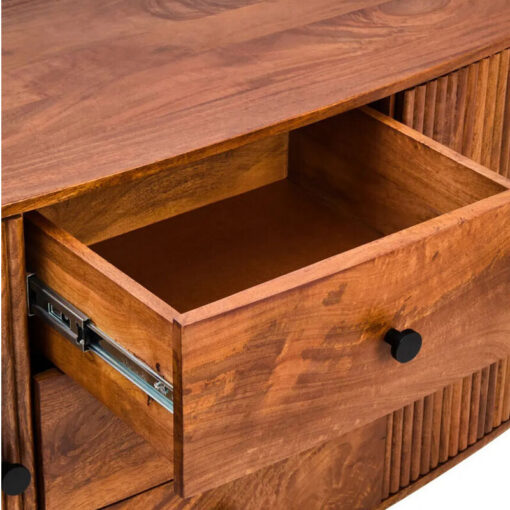 Boho Rustic Large Oval Solid Ribbed Carved Mango Wood 3 Drawer 2 Door Sideboard 188cm