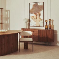 Boho Rustic Large Oval Solid Ribbed Carved Mango Wood 3 Drawer 2 Door Sideboard 188cm