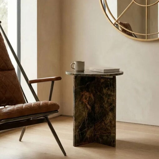 Forest Green Round Solid Marble End Table Side Table 48cm Forest Green Round Solid Marble End Table Side Table 48cm