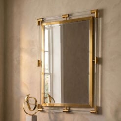 Gold Metal And Transparent Plastic Large Rectangular Wall Mirror 102cm