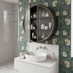 Industrial Black And Antique Gold Metal And Ribbed Glass Large Round Bathroom Kitchen Storage Wall Cabinet 98cm