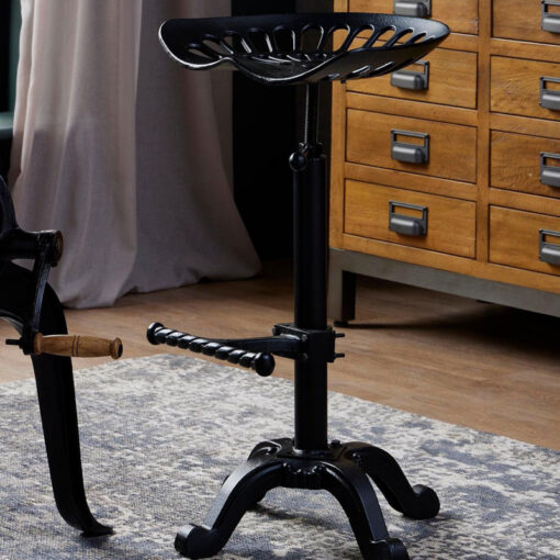 Industrial Black Metal Height Adjustable Tractor Seat Bar Stool