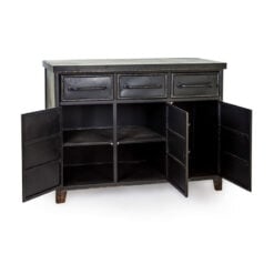 Industrial Distressed Black Metal 3 Drawer 3 Door Apothecary Cabinet Sideboard 100cm