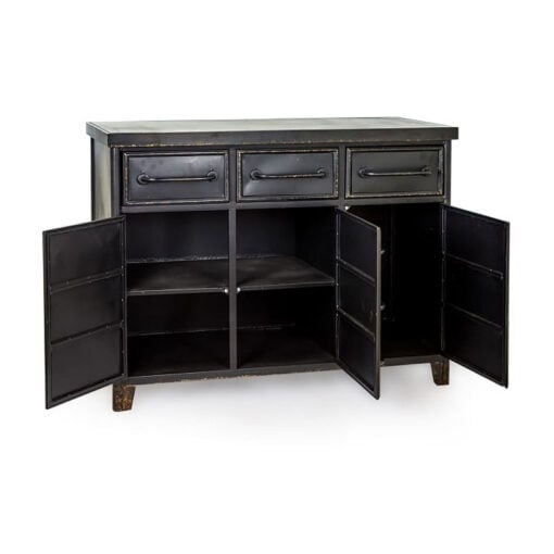 Industrial Distressed Black Metal 3 Drawer 3 Door Apothecary Cabinet Sideboard 100cm