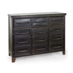 Industrial Distressed Black Metal 3 Drawer 3 Door Apothecary Cabinet Sideboard 100cm