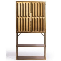 Industrial Gold Metal Tall Cocktail Drinks Cabinet With Shelves 179cm