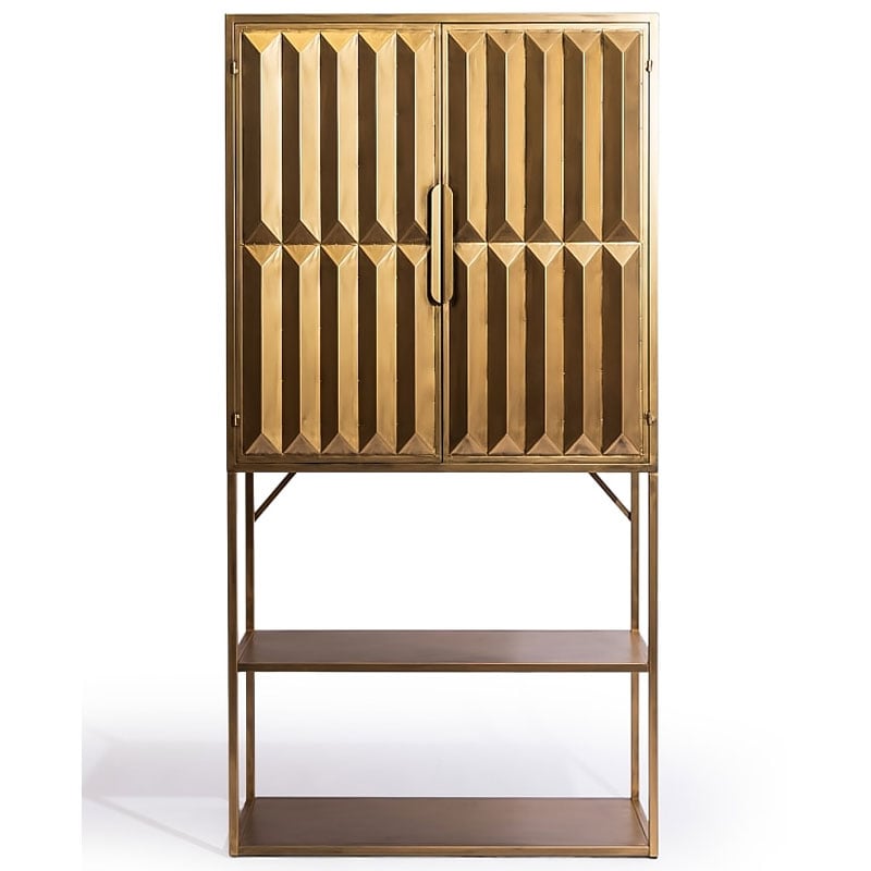 Industrial Gold Metal Tall Cocktail Drinks Cabinet With Shelves 179cm Industrial Gold Metal Tall Cocktail Drinks Cabinet With Shelves 179cm
