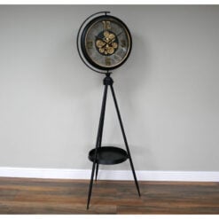 Industrial Gold Moving Gears Floor Clock With A Black Metal Tripod Base 192cm