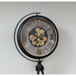 Industrial Gold Moving Gears Floor Clock With A Black Metal Tripod Base 192cm
