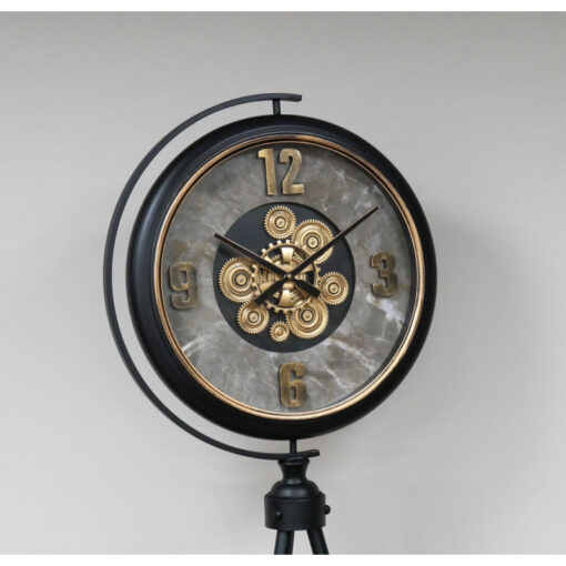 Industrial Gold Moving Gears Floor Clock With A Black Metal Tripod Base 192cm