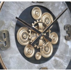 Industrial Gold Moving Gears Floor Clock With A Black Metal Tripod Base 192cm