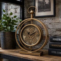 Industrial Pocket Watch Style Gold Metal Moving Gear Mantle Clock Table Clock 45cm