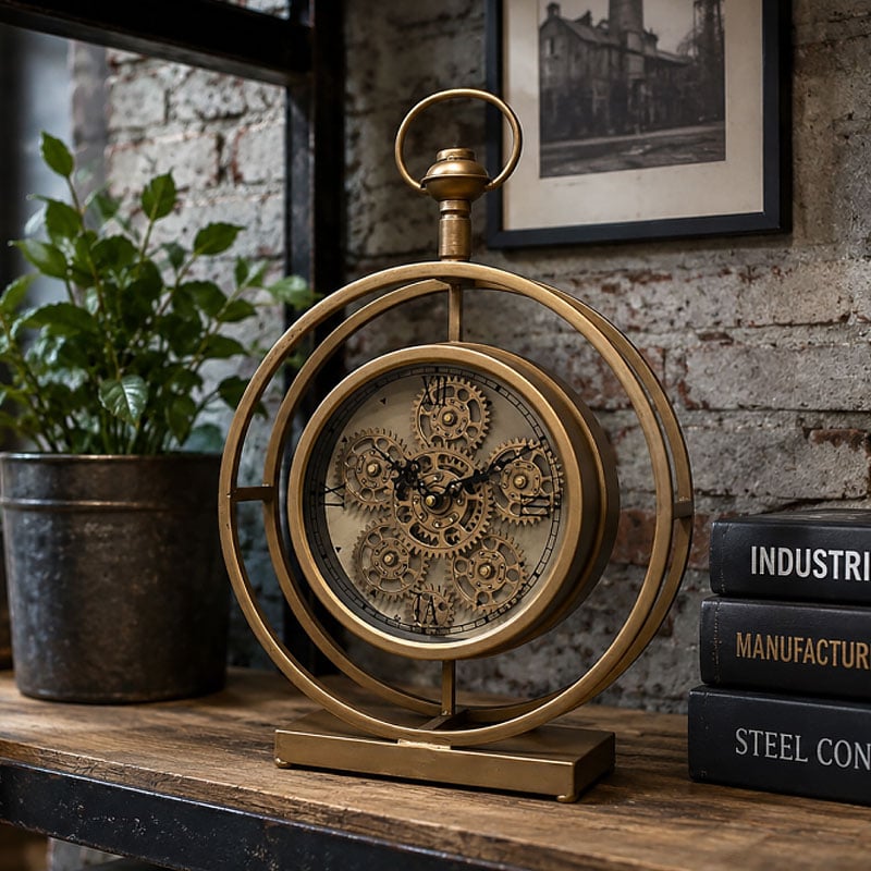 Industrial Pocket Watch Style Gold Metal Moving Gear Mantle Clock Table Clock 45cm Industrial Pocket Watch Style Gold Metal Moving Gear Mantle Clock Table Clock 45cm