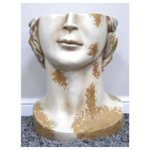 Large Boho White Distressed Stone MGO David Head Bust Side Table 47cm