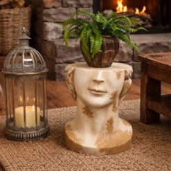 Large Boho White Distressed Stone MGO David Head Bust Side Table 47cm