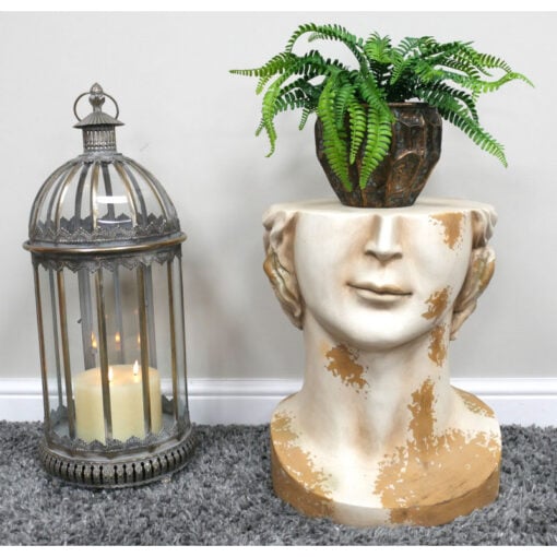Large Boho White Distressed Stone MGO David Head Bust Side Table 47cm