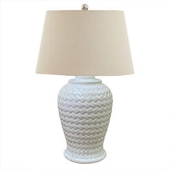Large Ivory Cream Woven Ceramic Table Lamp With Cream Linen Shade 70cm