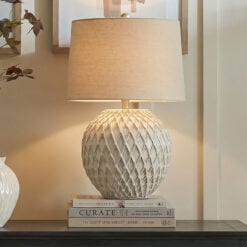 Lattice Style Cream White Ceramic Table Lamp With 15