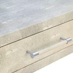 Light Grey Shagreen PU Faux Leather And Silver Chrome Metal 2 Drawer Console Table