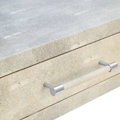 Light Grey Shagreen PU Faux Leather And Silver Chrome Metal 2 Drawer Console Table