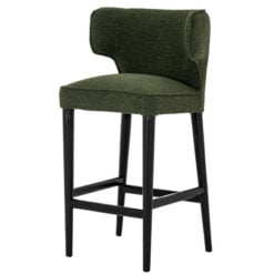 Moss Green Textured Fabric And Black Wood Wing Back Fixed Height Bar Stool