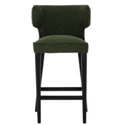 Moss Green Textured Fabric And Black Wood Wing Back Fixed Height Bar Stool