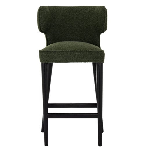 Moss Green Textured Fabric And Black Wood Wing Back Fixed Height Bar Stool