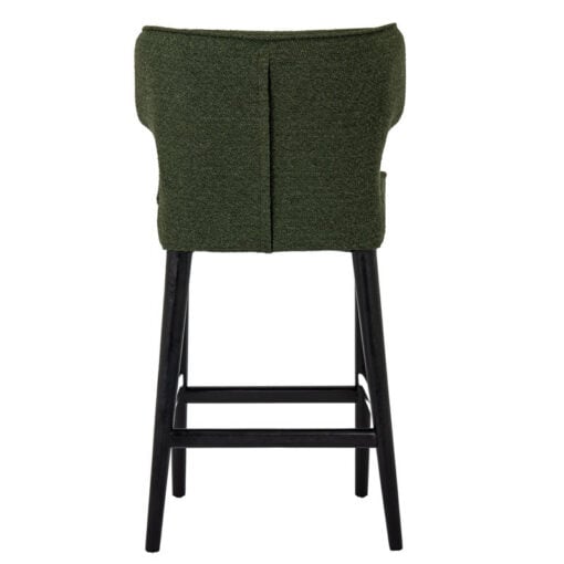 Moss Green Textured Fabric And Black Wood Wing Back Fixed Height Bar Stool