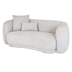 Natural White Upholstered Textured Fabric Curved 2 Seater Sofa With Cushions 197cm