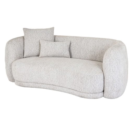 Natural White Upholstered Textured Fabric Curved 2 Seater Sofa With Cushions 197cm