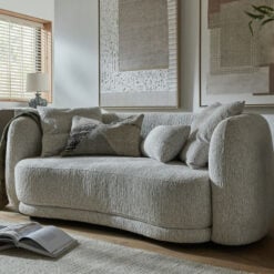Natural White Upholstered Textured Fabric Curved 2 Seater Sofa With Cushions 197cm