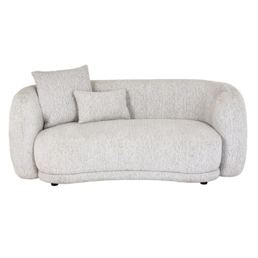 Natural White Upholstered Textured Fabric Curved 2 Seater Sofa With Cushions 197cm