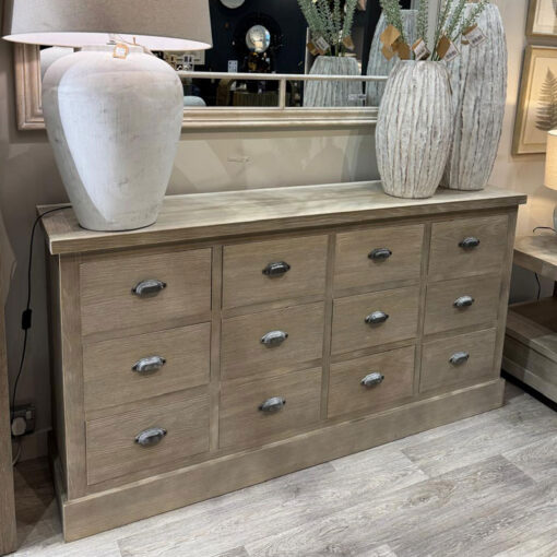 Rustic Country Farmhouse 12 Drawer Solid Light Wood Large Apothecary Chest Of Drawer Sideboard 170cm Rustic Country Farmhouse 12 Drawer Solid Light Wood Large Apothecary Chest Of Drawer Sideboard 170cm