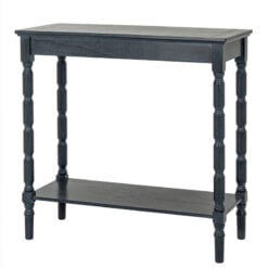 Rustic Country Farmhouse 2 Tier Solid Black Wood Small Slim Console Table With Carved Legs 80cm
