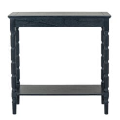 Rustic Country Farmhouse 2 Tier Solid Black Wood Small Slim Console Table With Carved Legs 80cm