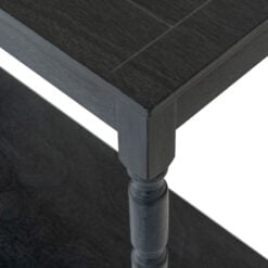 Rustic Country Farmhouse 2 Tier Solid Black Wood Small Slim Console Table With Carved Legs 80cm