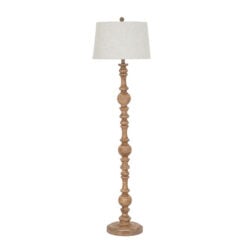 Rustic Country Farmhouse Floor Lamp With Carved Solid Wood Base And Natural Linen Shade 154cm
