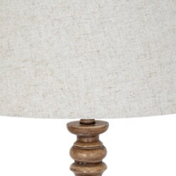 Rustic Country Farmhouse Floor Lamp With Carved Solid Wood Base And Natural Linen Shade 154cm