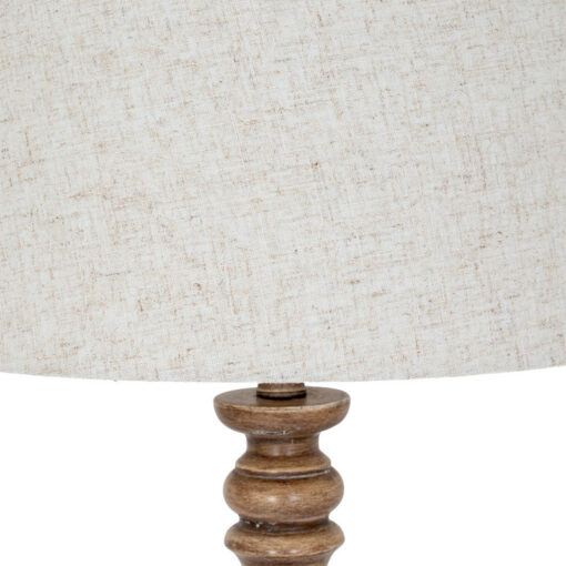 Rustic Country Farmhouse Floor Lamp With Carved Solid Wood Base And Natural Linen Shade 154cm