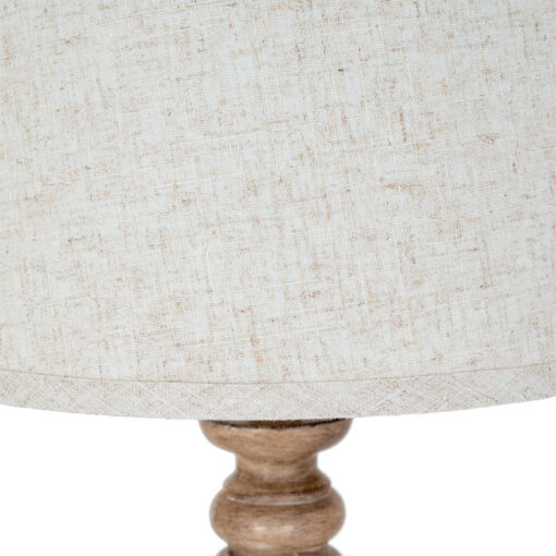 Rustic Country Farmhouse Table Lamp With Carved Solid Wood Base And Natural Linen Shade 70cm