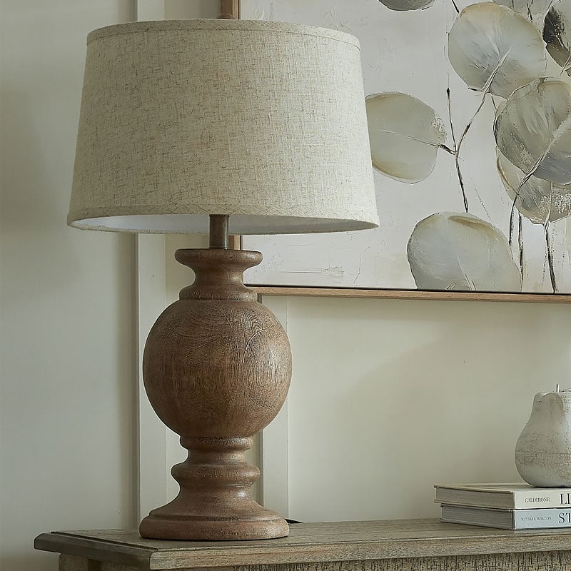 Rustic Country Farmhouse Table Lamp With Carved Solid Wood Base And Natural Linen Shade 71cm Rustic Country Farmhouse Table Lamp With Carved Solid Wood Base And Natural Linen Shade 71cm