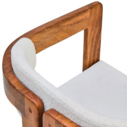 Set Of 2 Boho Rustic Solid Mango Wood And Cream White Boucle Fabric Dining Chairs